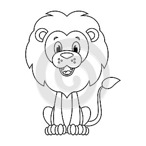 Colorless cartoon lion vector illustration isolated on white ba