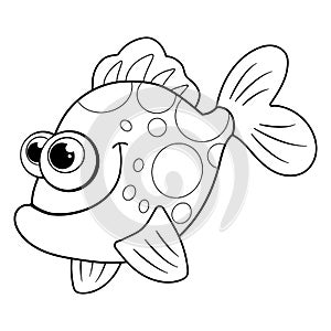 Colorless cartoon ocean Fish. Coloring pages. Template page for coloring book of funny reef fish for kids. Moorish idol. Practice