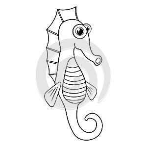 Colorless cartoon Sea Horse. Coloring pages. Template page for coloring book of funny sea fish for kids. Aquatic creature.