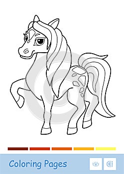 Colorless contour iillustration of skewbald horse. Animals, mammals, herbivores preschool kids coloring book