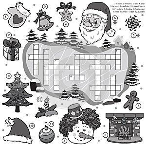 Colorless crossword, education game for children about Christmas
