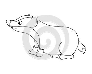 Colorless funny cartoon badger. Forest animals. Vector illustra