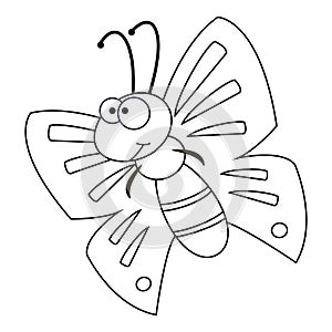 Colorless funny cartoon butterfly.