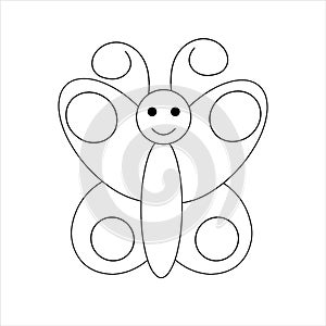 Colorless funny cartoon butterfly. Vector illustration. coloring pages