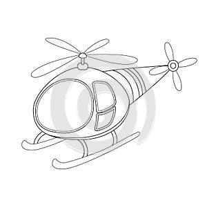 Colorless funny cartoon helicopter. Vector illustration. Colori