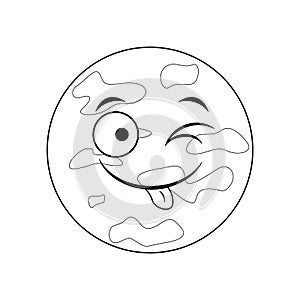 Colorless funny cartoon Mercury planet. Vector illustration. C