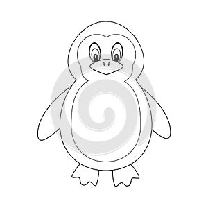 Colorless funny cartoon penguin. Vector illustration isolated on white