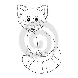 Colorless funny cartoon red panda. Vector illustration. Coloring page.