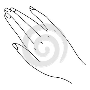 Colorless hand with fingers and nails, line art