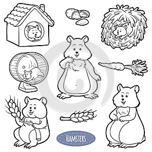Colorless set of cute domestic animals and objects (hamsters) photo