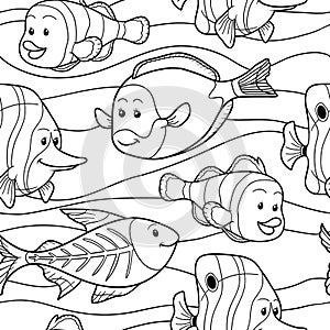 Colorless vector pattern with fish