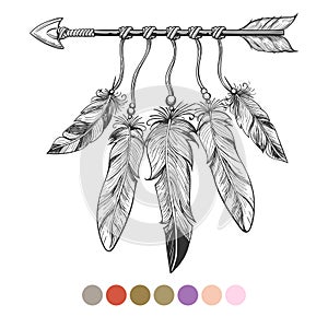 Colorng tribal arrow and feathers