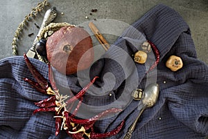 Colors of autumn. Still life with dried fruits.