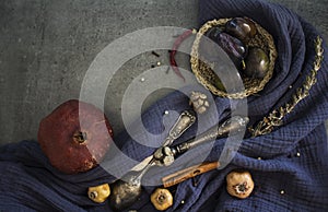 Colors of autumn. Still life with dried fruits.