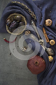 Colors of autumn. Still life with dried fruits.