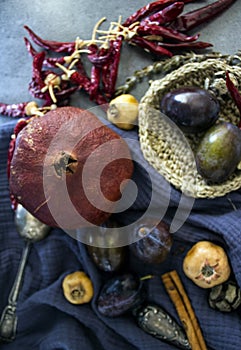 Colors of autumn. Still life with fruits.