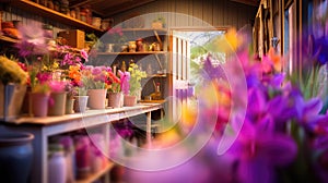 colors blurred garden shed interior