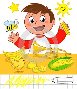 Colors: boy with yellow objects