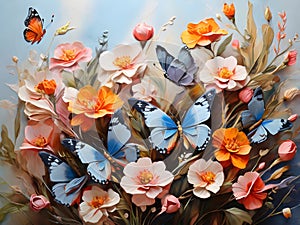 colors butterflies painted with oil paints and delicate wildflowers Colorful oil paint art