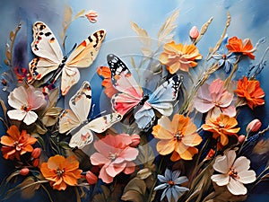 colors butterflies painted with oil paints and delicate wildflowers Colorful oil paint art