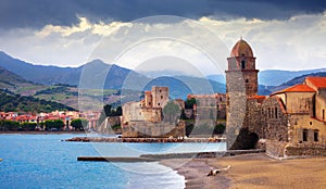 Colors french town and castle Collioure