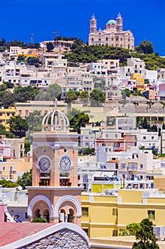 Colors of Greece series - Syros island , view of Ano Syros vill photo
