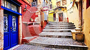 Colors of Greece series - vivid streets of old Chania town, Crete island
