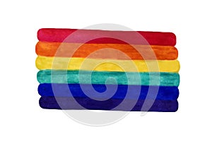 Colors of the LGBT rainbow flag. Freehand watercolor illustration. Isolated white background.
