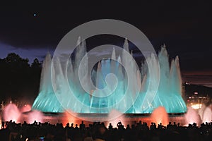 Colors of Magic Fountain of Montjuic in Barcelona\'s Placa d\'Espanya, - Spain