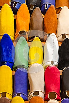 Colors of Marrakesh on sophisticated handmade slippers at medina