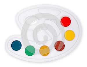 Colors painter palette, top view isolated on a white background