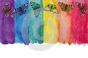 Colors of rainbow. Photo watercolor paper texture. Abstract watercolor background. Wet watercolor paper texture background. bright