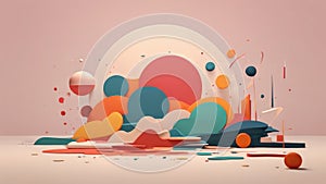 Colors and shapes interact to create a harmonious composition minimal 2d illustration Psychology art concept