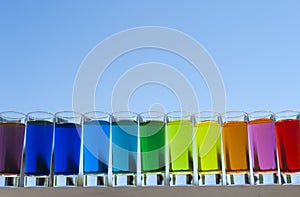 Colors in the Sky - Color Water in shot glasses with the sun shining through