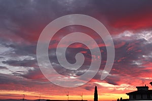 Colors of sunset in the Chianti hills south of Florence in Tuscany