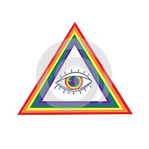 The colors and symbols of the LGBT community.Rainbow flag inside the eye and in the background. Conceptual illustration. Vector