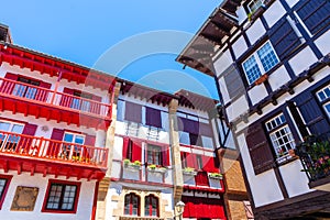 Colors of the traditional houses of Fuenterrabia or Hondarribia in the old part, Gipuzkoa photo
