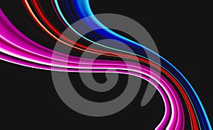 Colors wave on dark background, abstract 3d neon colors flow, black banner design, copy space