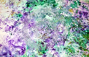 Colors, wet blue purple green painting spots background, paint and water