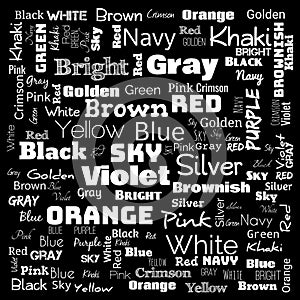 colors word cloud. word cloud use for banner, painting, motivation, web-page, website background, t-shirt & shirt printing, poster