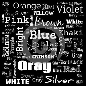 colors word cloud. word cloud use for banner, painting, motivation, web-page, website background, t-shirt & shirt printing, poster