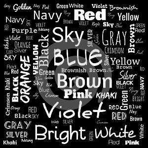 colors word cloud. word cloud use for banner, painting, motivation, web-page, website background, t-shirt & shirt printing, poster