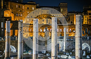 Coloseum And Ruins Of Marble Columns In Rome