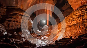 A colossal cavern illuminated by a light.