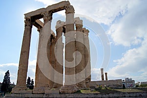 Colossal Corinthian columns of the Temple of Olympian Zeus, in the center of the city, Athens, Greece