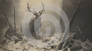 Colossal Deer Monster In A Dark Forest: A Melvin Sokolsky Inspired Artwork