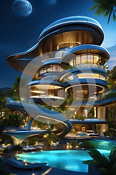 A colossal hypermodern freeform multistory mansion photo