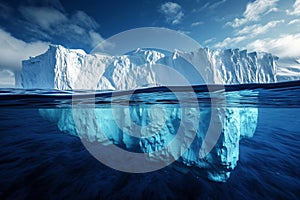 A colossal iceberg dominates the frame, floating in the vast expanse of the open ocean, Polar oceans, featuring enchanted