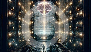 A colossal, illuminated brain, the Savior Machine.
