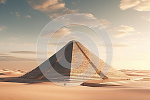 A colossal pyramid stands prominently in the heart of a barren desert, capturing the imagination and curiosity of onlookers, A